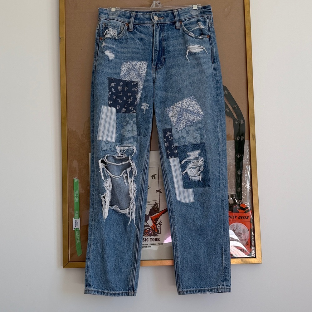 American Eagle Outfitters Blue Distressed Patchwork Jeans